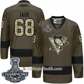 Män Ishockey Pittsburgh Penguins Tröja Jaromir Jagr 68 Adidas 2017-2018 Camo Grön 2017 Stanley Cup Champions Authentic
